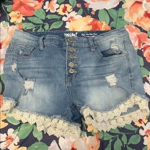 Lace-trimmed Jean Shorts